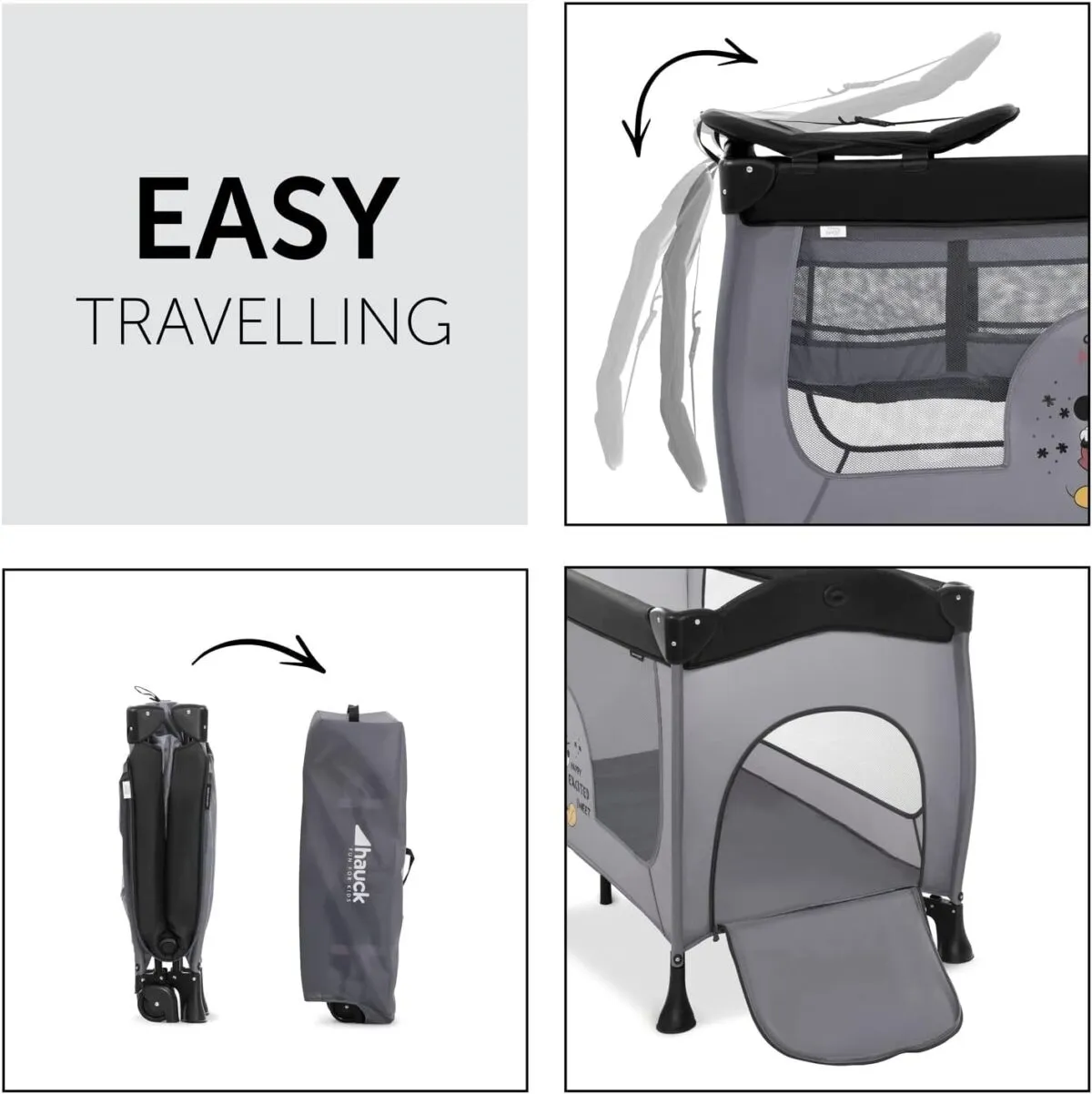 Hauck Disney Sleep N Play Centre Travel Cot - Micky Mouse Grey - Image 4